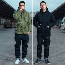 WASSUP heavy pound washed with four sacks of cotton clothes pure color Even cap cotton clothes Retro military tooling Thickened Warm Coat Tide