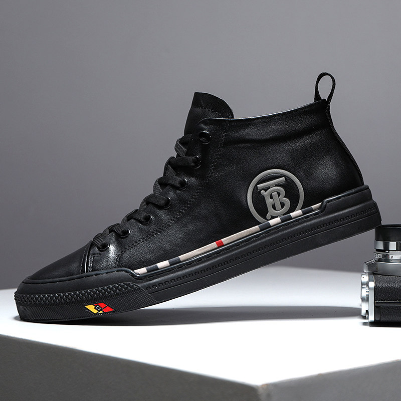 European station men's shoes 2022 summer new high-top shoes men's leather trend all-match all-leather high-bond board shoes men's trendy shoes