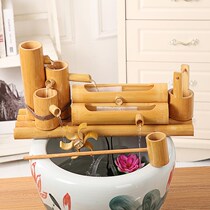 Bamboo running water fountain ornaments Cylinder wheel Creative windmill Fish tank basin Stone tank Landscaping Aerobic humidification circulation filter