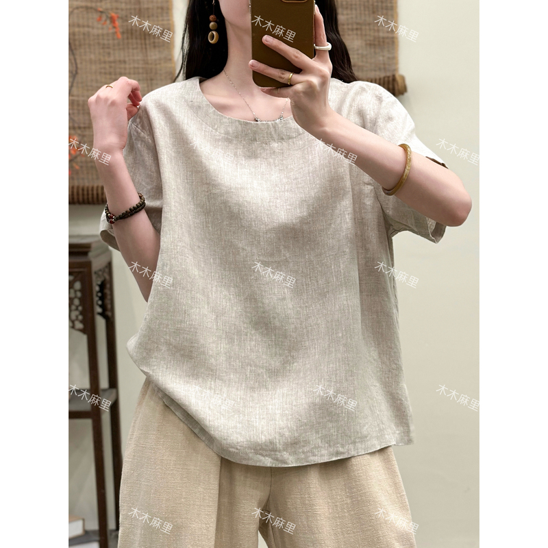 (2) Ym8001【100% Imported Linen】Vintage Artistic Three-Dimensional Tailoring Exquisite Blouse