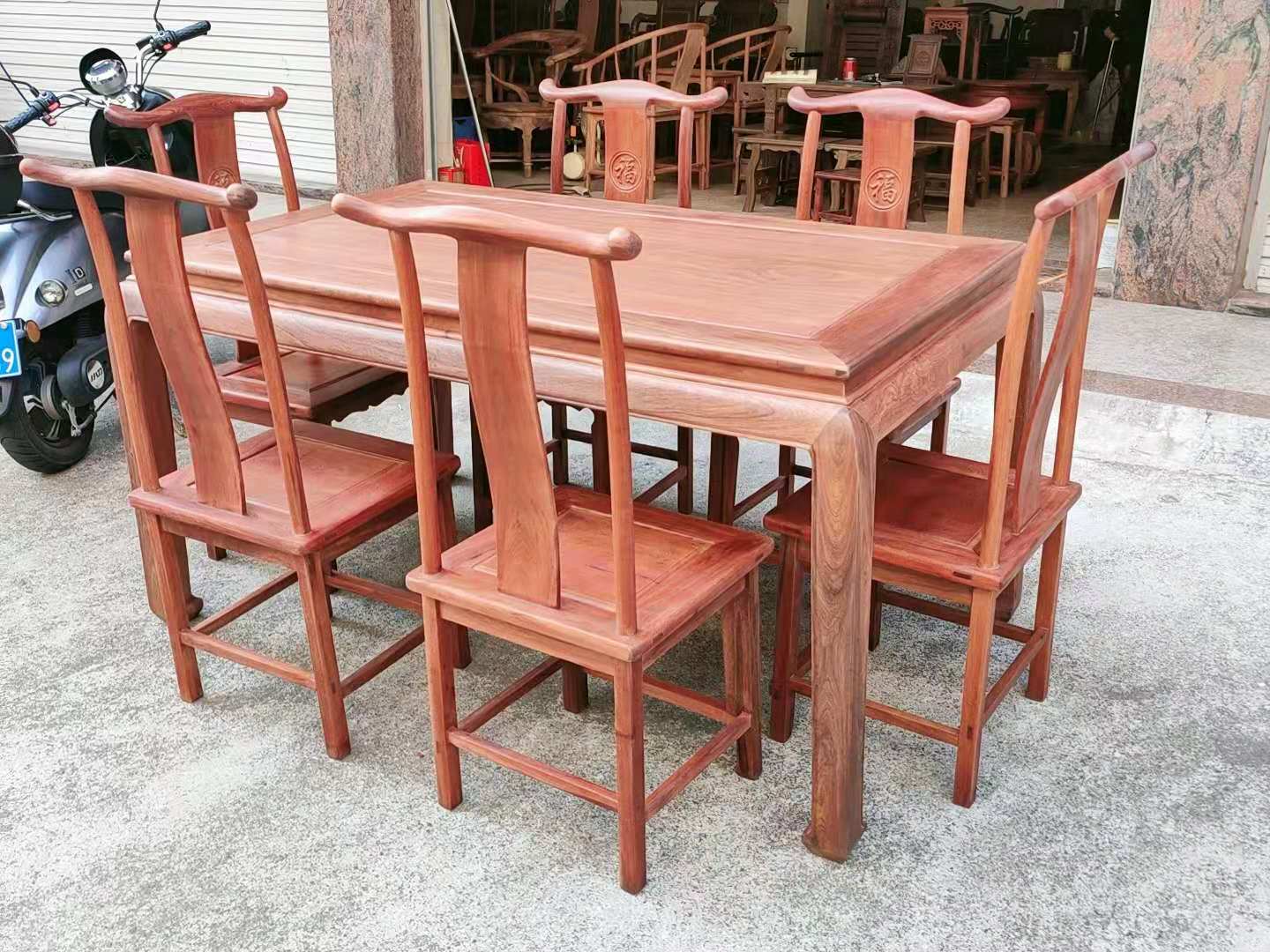 Red wood furniture Myanmar flower pears table Chinese rectangular single plate dining table solid wood casual table economy applicable square table