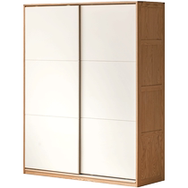 Genji Muyu solid wood wardrobe master bedroom simple sliding door wardrobe small apartment oak color matching sliding door storage cabinet