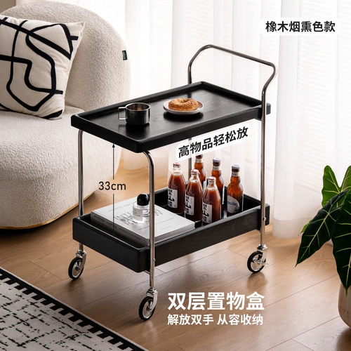 源氏木语 Приставной столик из массива дерева в гостиной, двухъярусное хранилище в античном стиле, небольшой чайный домик, мобильная тележка для небольших квартир.