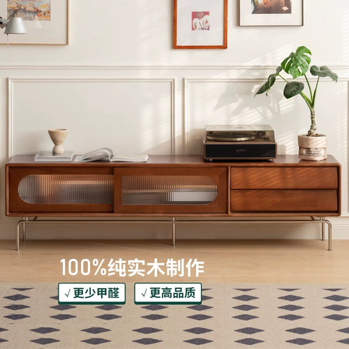 源氏木语 Шкаф для телевизора из цельного дерева, французский ретро стеклянный шкаф с раздвижной дверью для гостиной, средневековый высокий домашний напольный шкаф