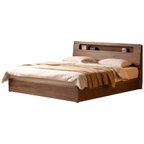 Genji Muyu solid wood box bed modern simple black walnut double bed Nordic air pressure storage bed with socket