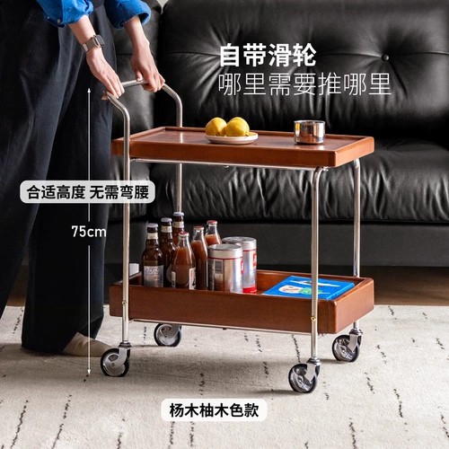 源氏木语 Приставной столик из массива дерева в гостиной, двухъярусное хранилище в античном стиле, небольшой чайный домик, мобильная тележка для небольших квартир.