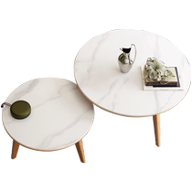 源氏木语实木茶几现代大小圆形岩板茶台小户型原木茶桌设计师家具
