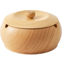 Genji Muyu solid wood ashtray with lid wooden ashtray Nordic office living room stainless steel liner ashtray