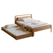 Genji Muyu solid wood double bed small apartment single bed oak bedroom childrens bed with drag bed simple tatami