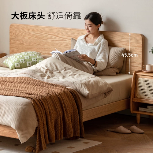 源氏木语 Сплошная кровать кровати в дуб спальня двойная кровать простая подвесная кровать. Большая кровать маленькая квартира боковой кровать