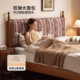 Genji Wood Fabric Bed Bedroom Retro Edge-To-Edge Bed Home Use Removable and Washable Soft Backrest Bed Mid-Century Style 1.8m Double Bed