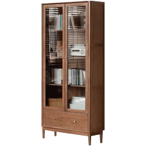 Genji Muyu solid wood bookcase with glass door black walnut bookshelf free combination display cabinet living room display cabinet