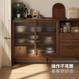 源氏木语 Буфет из массива дерева, черный орех, столовая, современный простой стеклянный шкаф, шкаф для хранения для маленькой квартиры, дома