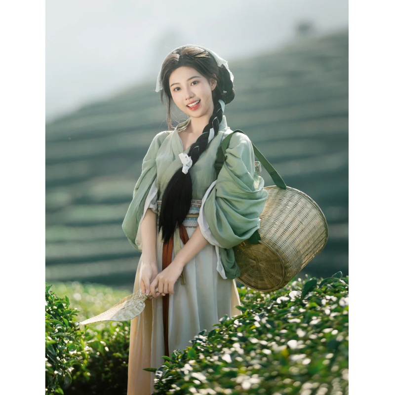 Tea-Picking Girl Farming Story Heroine Hanfu Song-Style Cross-Collar Waist-Length Daily Wear Pastoral Style Ancient Costume 2026 New Model