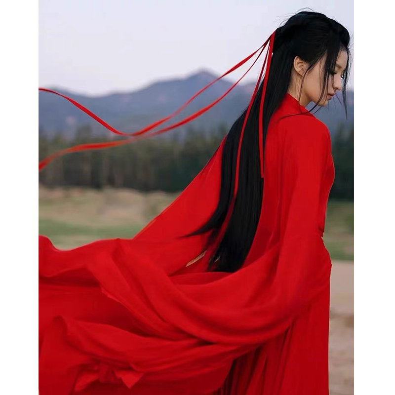 Wei and Jin Dynasty Style Hanfu Women's Red Wedding Dress, Martial Arts Ancient Costume, Fairy-Like Ancient Style, Elegant National Style, Classical Dance Performance