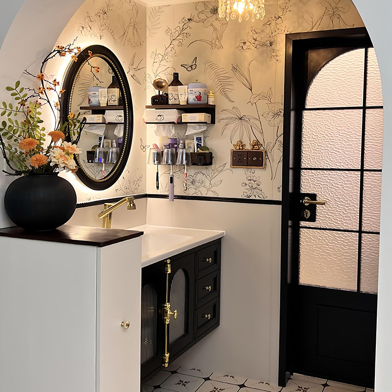 New Style Bathroom French Retro Bathroom Cabinet Set, Oak Lacquered Washbasin, Washstand, American-Style Bathroom Furniture