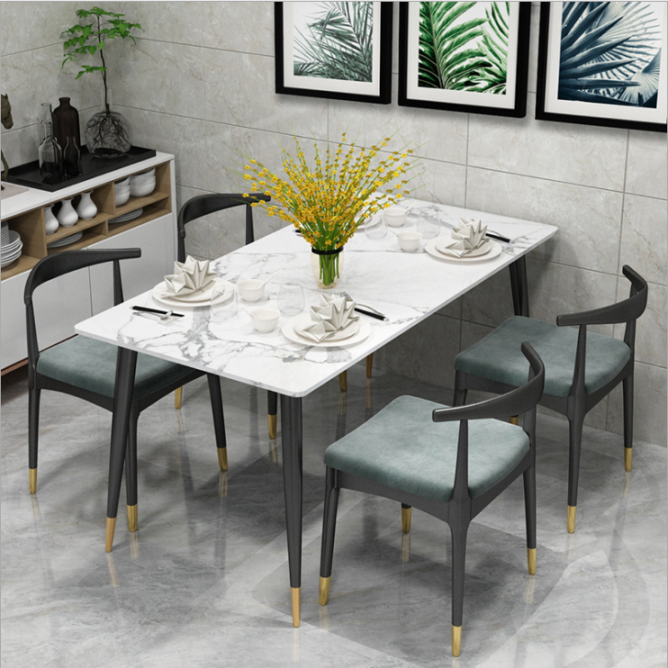 Nordic Wind Marble Table Rock Plate Light Lavish Rectangular Dining Room Furniture Table Chairs Brief Modern Home Table