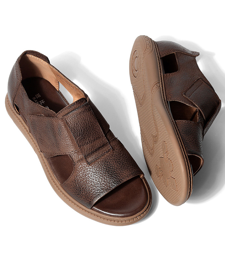 Mùa hè 2019 đi dép xăng đan nam xu hướng phiên bản Hàn Quốc của dép da nam Giày đi biển Velcro Roman - Sandal sandal nam da bò