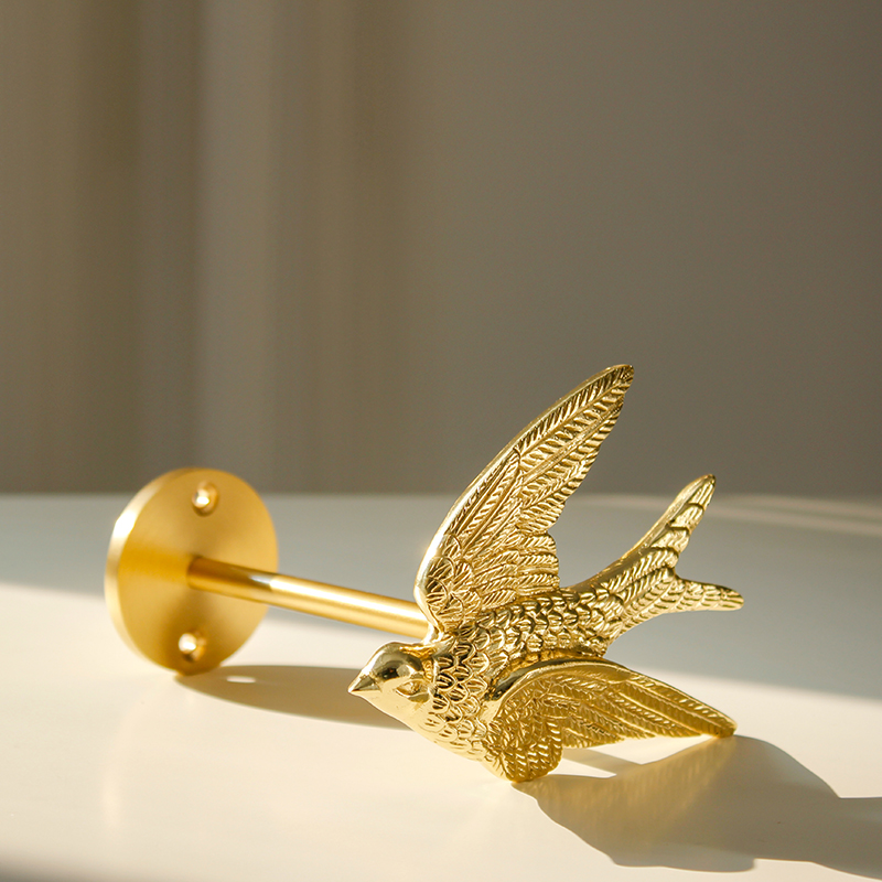 Nordic American retro brass hook curtain hook swallow wall hook creative living room balcony European simple coat hook
