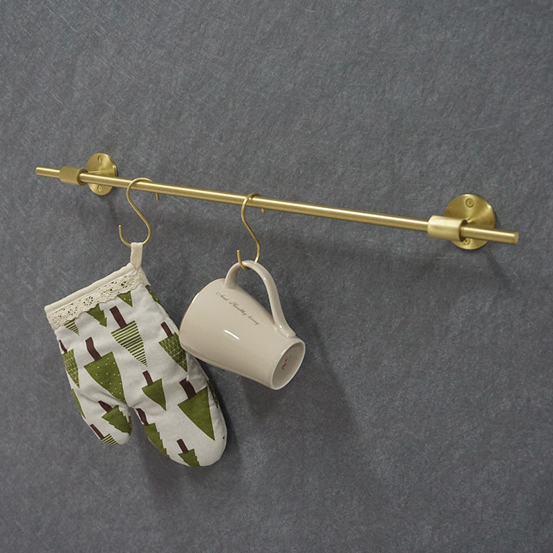 Nordic brass hanging rod hole-free shelf Kitchen hanging rod Bathroom All copper single rod toilet towel rack hook