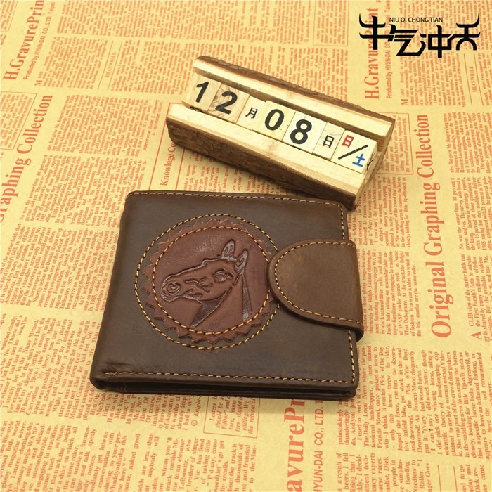 Mongolian Featured Self-Created Money Clip Men's Wallet Men's Short LEATHER YOUTH SMALL WALLET CARD BAG LEATHER CLIP MEN