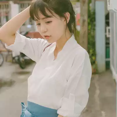 Chuan Dai: clear water as original design, national style, retro shirt sleeves, Joker Han elements, cotton and linen