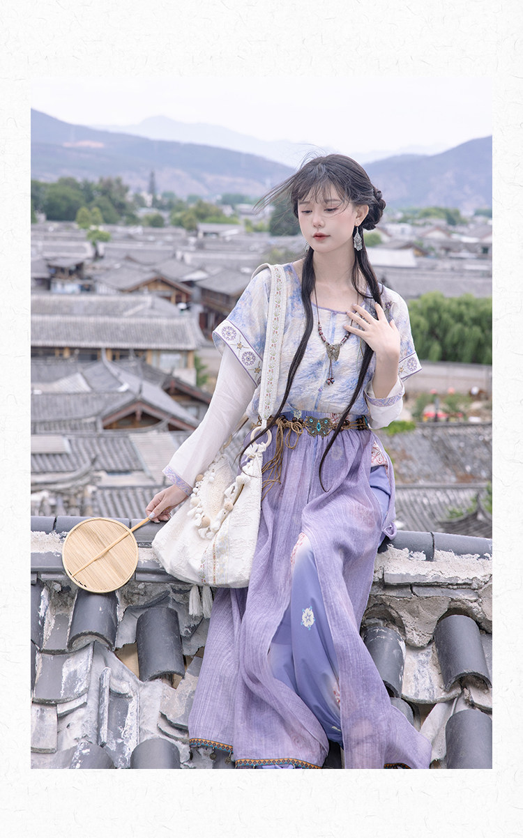Китайцы одежда наборы 川黛时光：风回南诏 坦领上衣灯笼裤改良汉服国风汉元素套装女夏