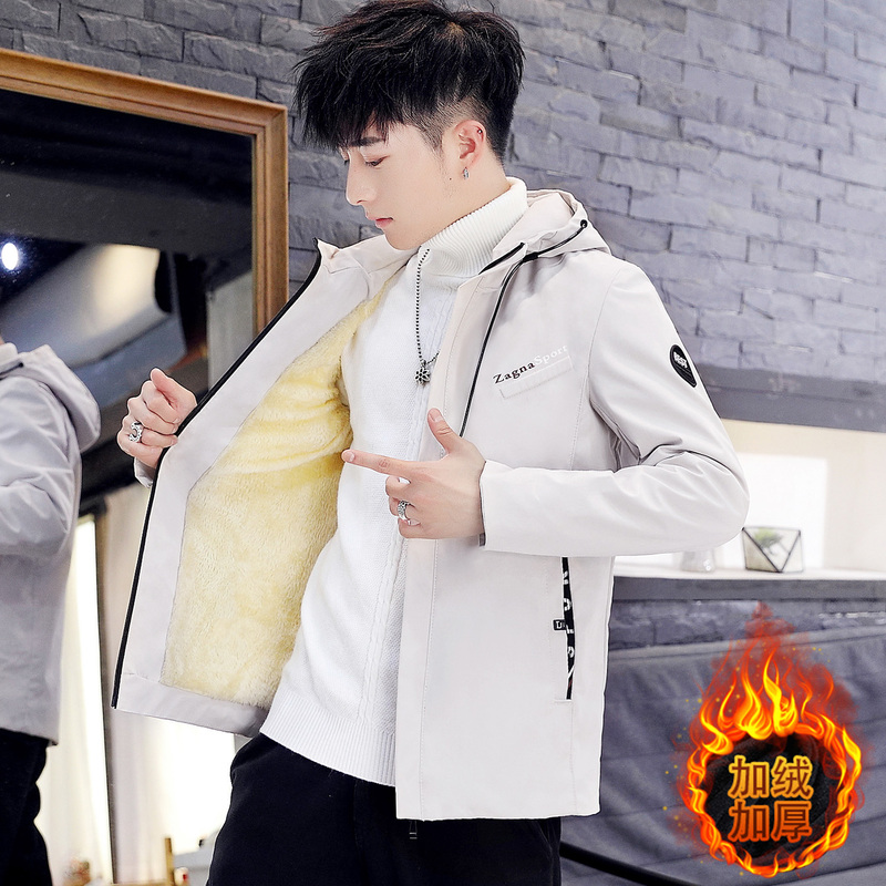 Men's Fleece-Lined Thick Jacket, Korean Style Casual Autumn and Winter Cotton Clothing, Stylish Outerwear for Teenagers, Versatile Trendy Coat for Men