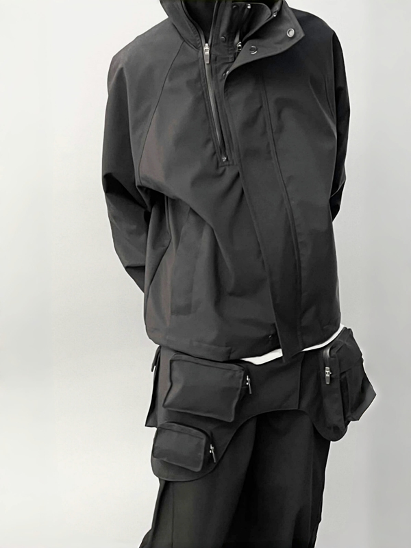 Vujade008 Enzo Double Zipper Hooded Waterproof Hard Shell Jacket Casual Short Wide Jacket Trendy Kenijima Vujade008 Enzo Double Zipper Hooded Waterproof Hard Shell Jacket Casual Short Wide Jacket Trendy Kenijima