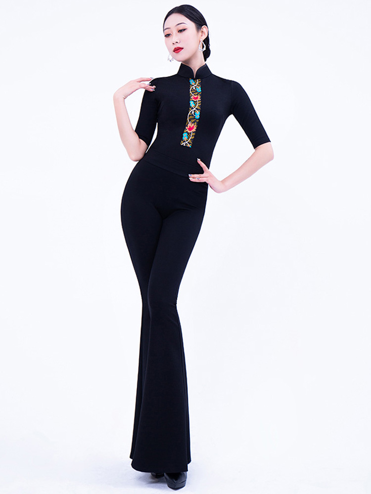 Temperament high neck middle sleeve ethnic wind body etiquette instructor training catwalk suit slim slim slim 2020 new dance