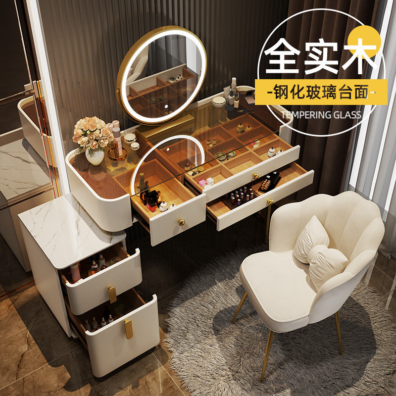 Full solid wood dresser light extravagant advanced sensory storage cabinet integrated table modern minimalist rock board bedroom with small family type makeup-Taobao