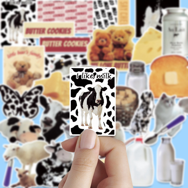 Korean ins style simple black and white cow cheese butter bear sticker set hand account diy mobile phone shell decorative painting