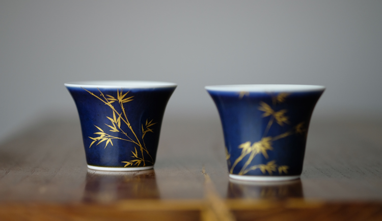 Offered home - cooked view taste the blue paint bamboo grain in water chestnut cup of jingdezhen ceramic cup sample tea cup tea by hand