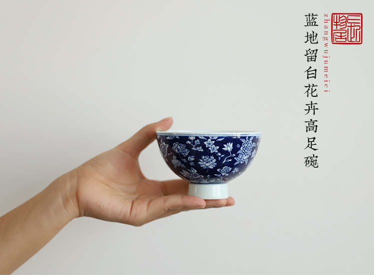 Offered home - cooked ju long up controller blue to white flowers footed bowl of jingdezhen ceramic bowl by hand