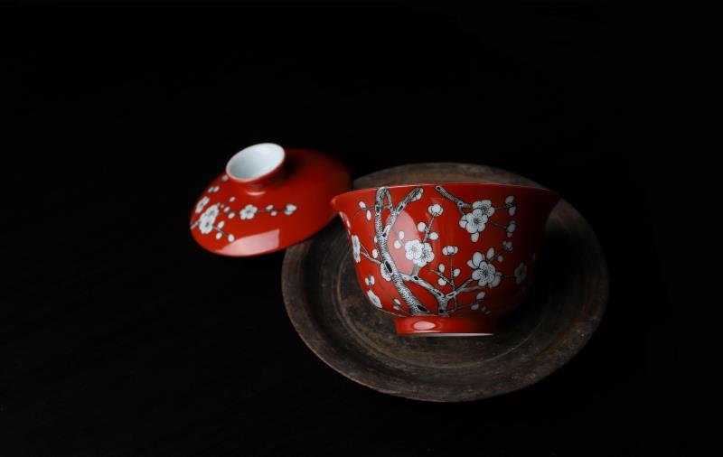 Offered home - cooked at flavour manual coral red white name plum bamboo grain tureen jingdezhen ceramic tea set tea cup