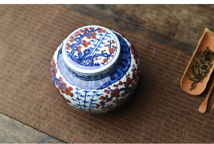 The View flavour is blue and white youligong hand - made porcelain cover pot of tea warehouse caddy fixings jingdezhen ceramic tea set by hand