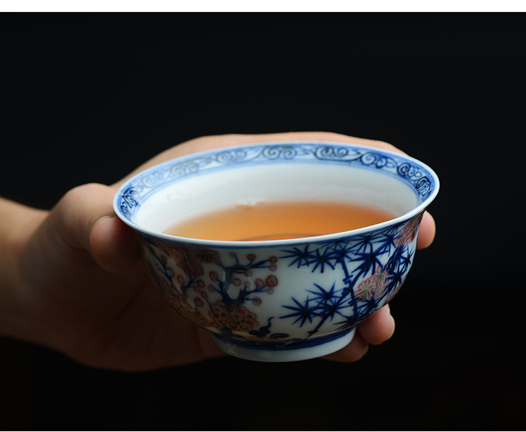 Offered home - cooked in blue and white youligong shochiku mei hand - made porcelain bowl cups of jingdezhen ceramic tea set manually