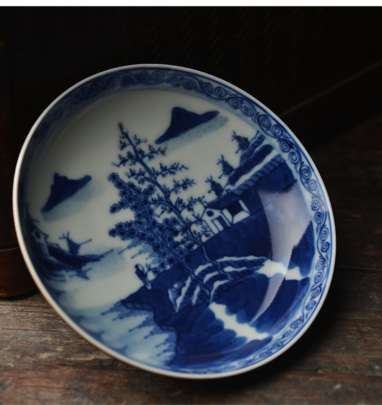 Offered home - cooked reside outside sauce glaze dab of jingdezhen blue and white landscape saucer craft ceramics disc in compote pot bearing plate