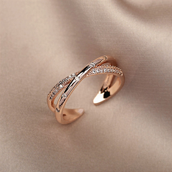 Outlet Store Clearance Sale, Missing Items, Cross-Set Diamond 18K Gold Ring, Rose Gold, Outlet Accessories for Women