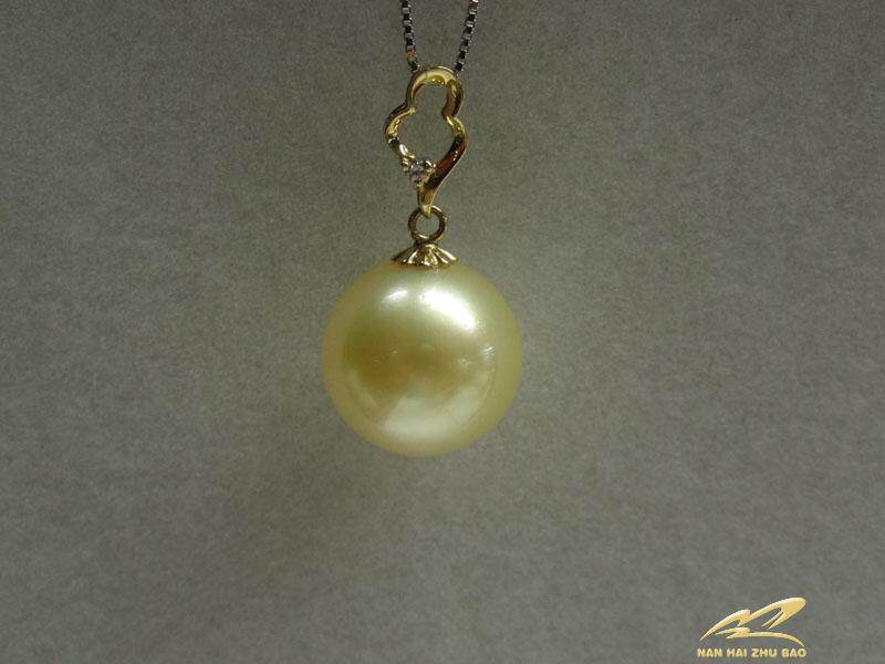 18K gold inlay 11-11 5mm natural Nanyang sea water gold pearl pendant is round without flawless intense light-Taobao
