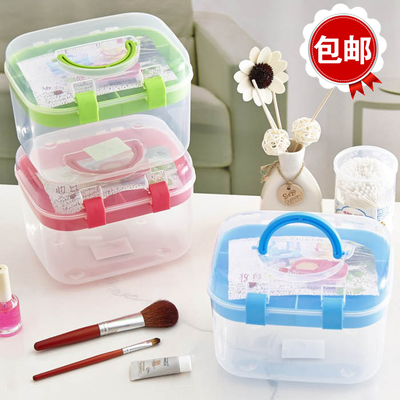 Portable buckle sandwich cosmetics storage box small medical box needle thread box jewelry finishing box transparent plastic