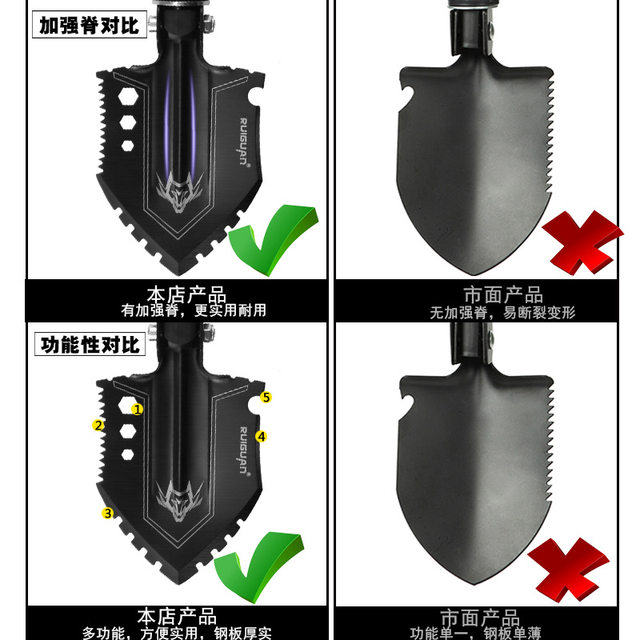 ວິສະວະກອນກາງແຈ້ງ shovel folding multi-functional survival shovel manganese steel ການຫາປາຂະຫນາດນ້ອຍ shovel truck-mounted ordnance shovel wolf tooth shovel