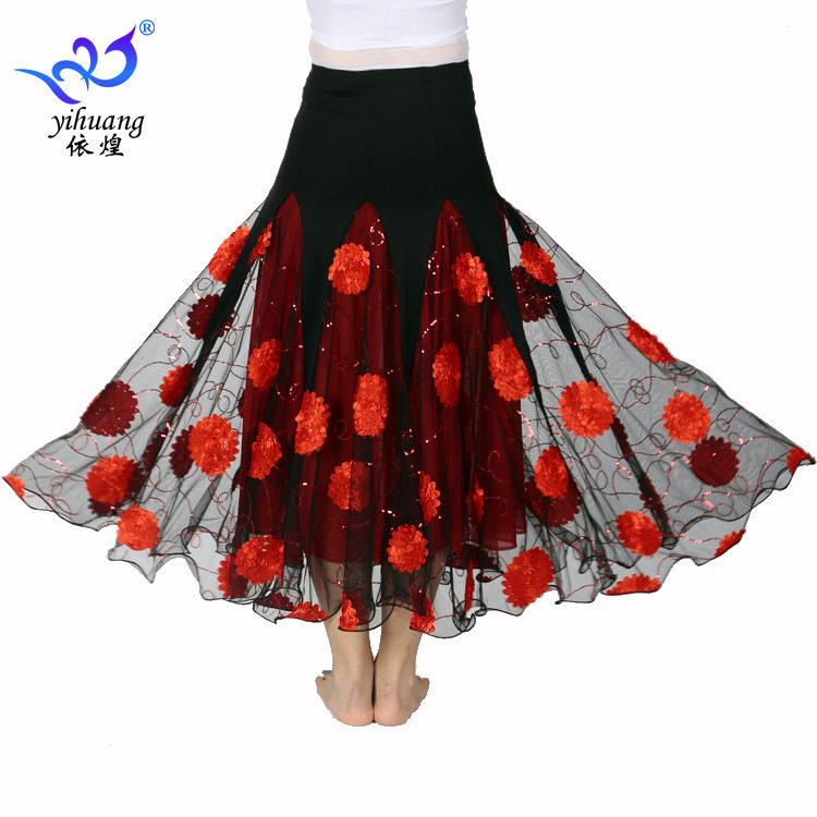 New Morden National Standard Waltz Dance Social Dance Online Dress Solid Flower Square Dance All Season Big Hem Skirt Woman