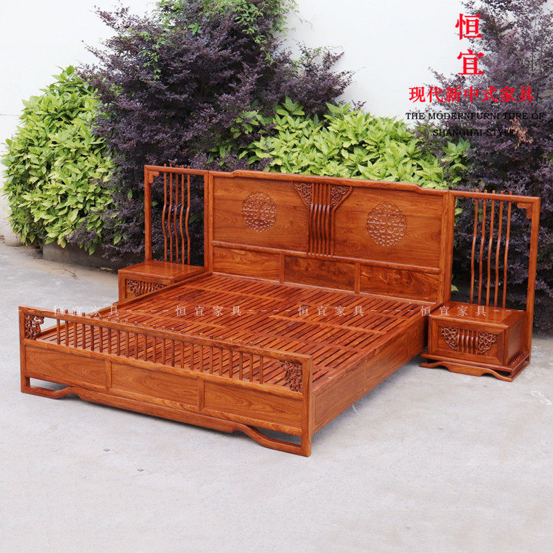 Hedgehog double bed solid wood furniture new Chinese red wood 6 feet wedding bed flower pear wood 1 8 m bed custom