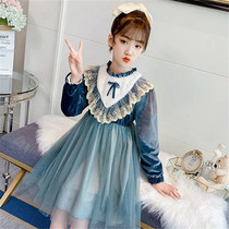 Next win girl dress Korean version of 2021 Winter foreign atmosphere middle child thickening childrens mesh princess dress