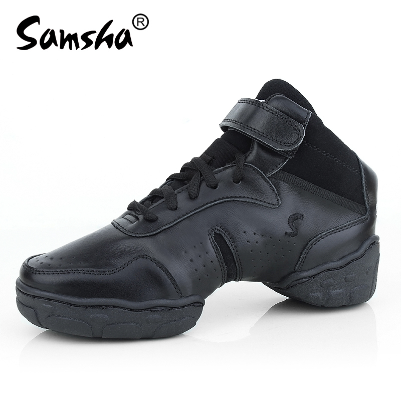 Genuine Leather Dance Shoes, Black Women's Square Modern Jazz Dance Shoes, Men's Soft-Soled Height-Increasing Black Teacher's Sports Dance Shoes