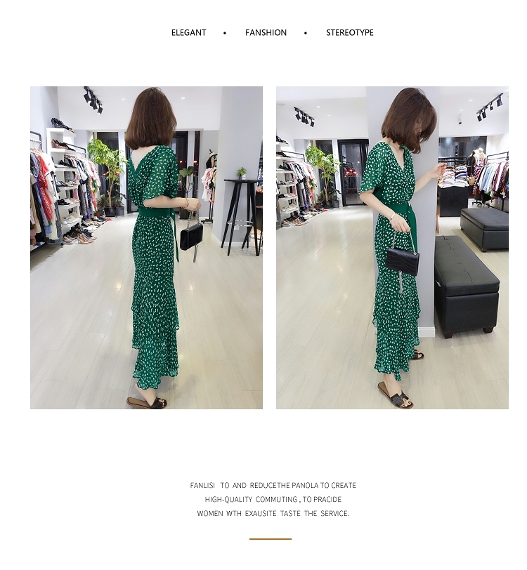 Châu Âu 2019 hè mới hàng nữ Châu Âu phiên bản Hàn Quốc của người vợ rộng rãi váy hoa sen sóng cao điểm váy cổ tích - Váy eo cao váy dúm eo	