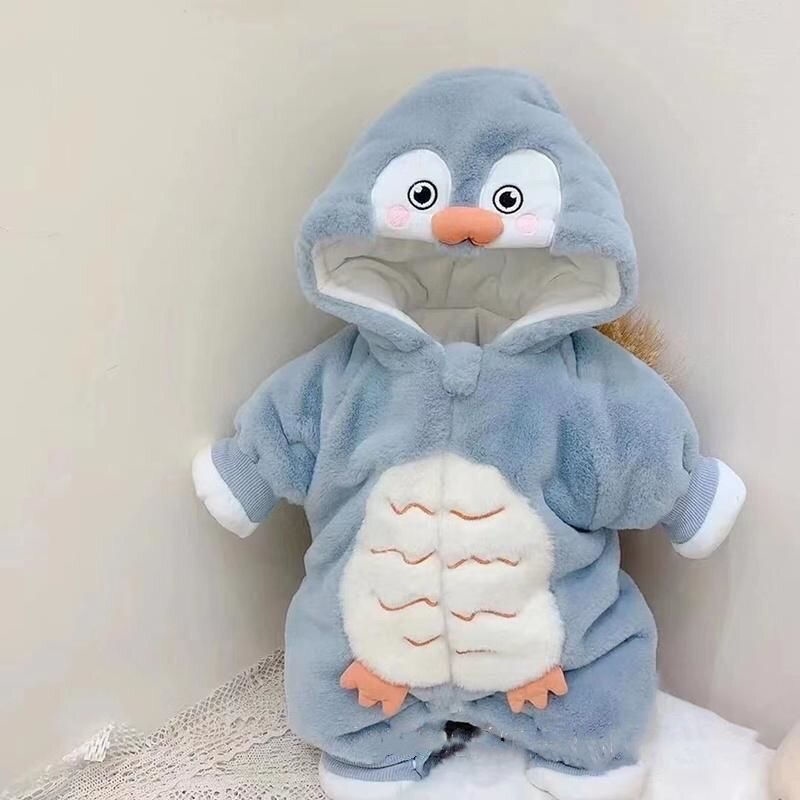 2024 one-piece clothes autumn and winter cute fashion ultra cute penguin plush connected hat climbing to serve baby plus suede thickened coat-Taobao