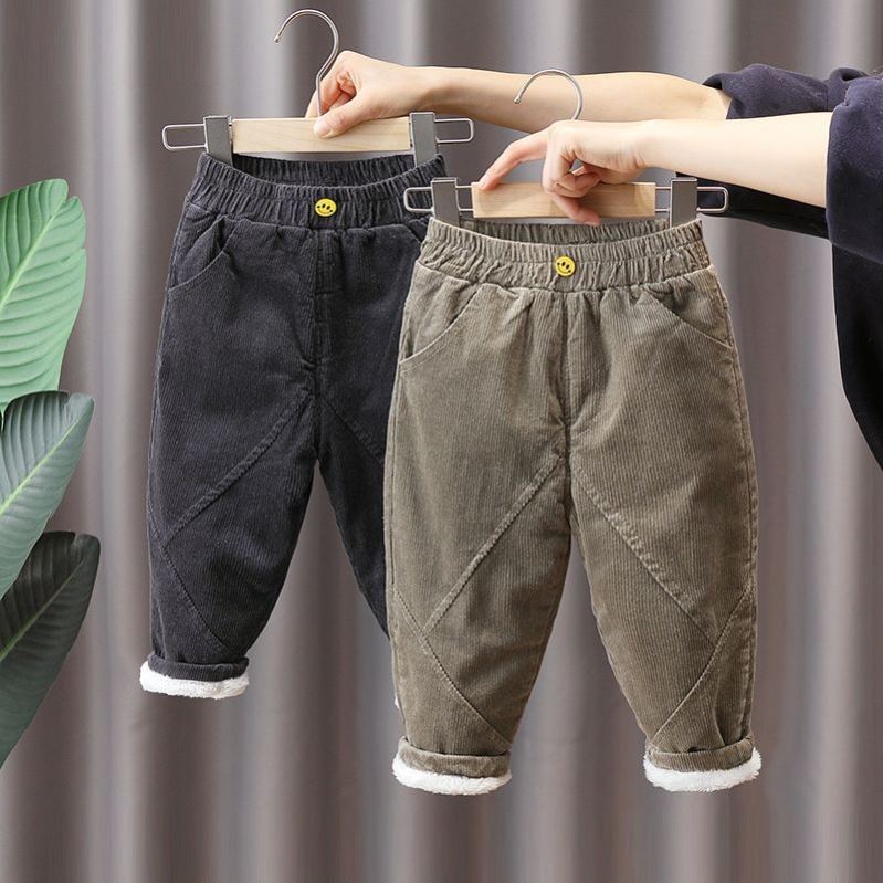 Boy winter clip cotton plus suede thickened lamp core suede pants for children winter clothing casual long pants baby warm foreign air-Taobao
