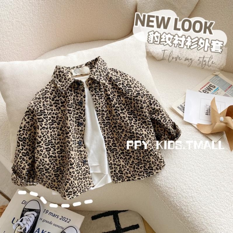Boys' Leopard Print Shirt 2025 New Spring and Autumn Long-Sleeve Shirt for Baby Boys, Fashionable Versatile Cotton Top, Stylish Spring Outfit